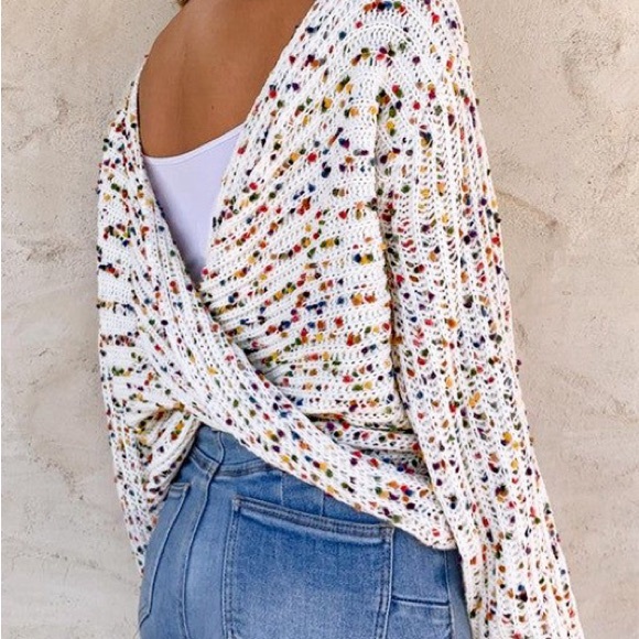 White Confetti Reversible Twist Sweater - Picture 2 of 16